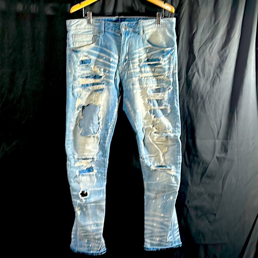 Men's Slim Fit Distressed Blue Jeans Smoke Rise